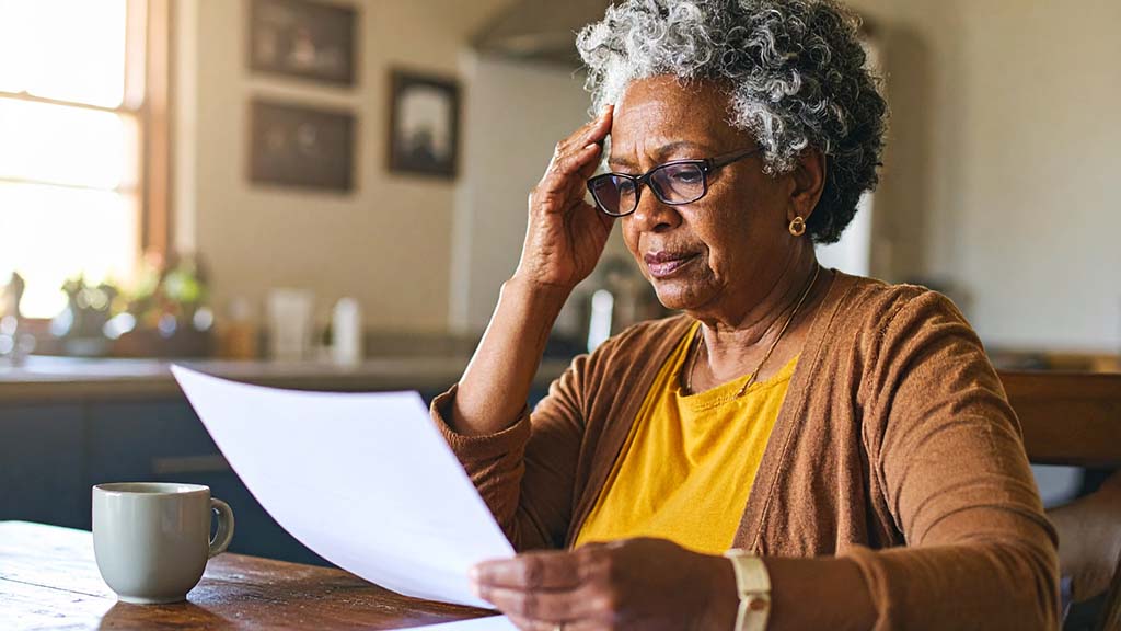 African-American woman sitting at a table reviewing property paperwork